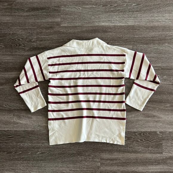 NWT Zara Oversized Striped Knit Polo Sweater Ecru Red Size Small Collared Top - Picture 9 of 16